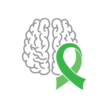 human brain with green ribbon, Mental health awareness