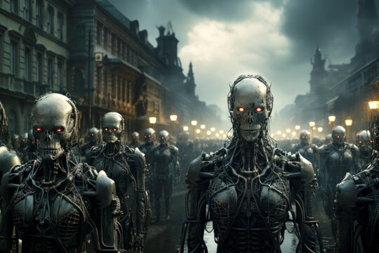 An army of evil robots in a post apocalyptic world.