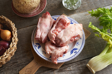 Chicken backs and vegetables - ingredients for bone broth