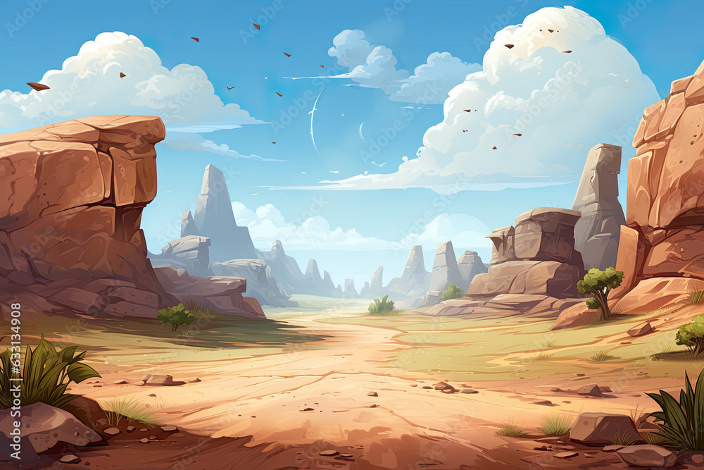 Wall mural abstract 2d desert cave background environment for adventure or battle mobile game. desert cave cart