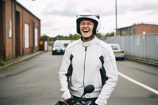 man wearing motorcycle gear and helmet, AI Generated