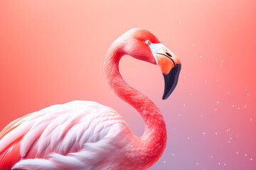 Beautiful Pink Flamingo on pink background. Generative AI.	