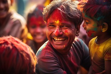 smiling man at festival of colors in india