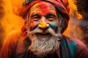 man having fun at festival of colors in india
