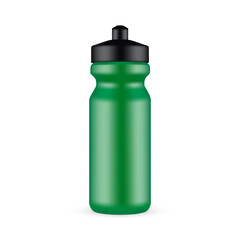 Green Plastic Sports Bottle Mockup, Isolated on White Background. Vector Illustration