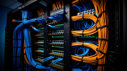 Close up shot of networking cable management locate