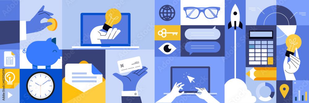 Wall mural business creative illustrations. set of vector concepts of project development, business management 