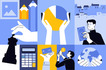 Business creative illustrations. Set of vector concepts of payment methods, budget management, financial advisor. Illustrations for web banner, social media, business presentation, marketing material.