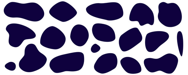 Amoeba shape figure abstract set. Amoeba irregular blob varios form. Black color organic bubble liquid. Vector illustration. Round figure organic form.