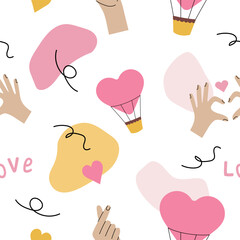 Yellow and pink seamless pattern with self love concept. Vector wallpaper perfect for woman's blog, self love club or cosmetic promo