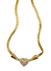 golden necklace with a diamond heart isolated transparent png 