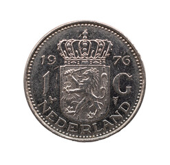 1976 Netherlands One Gulden Coin on a transparent background 