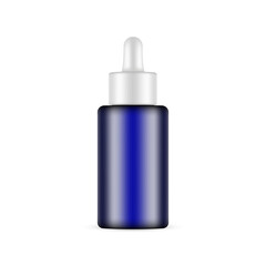 Blue Dropper Bottle Mockup, Isolated on White Background. Vector Illustration