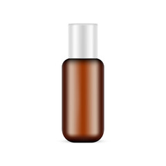 Amber Brown Cosmetic Bottle for Lotion or Oil, Isolated on White Background. Vector Illustration
