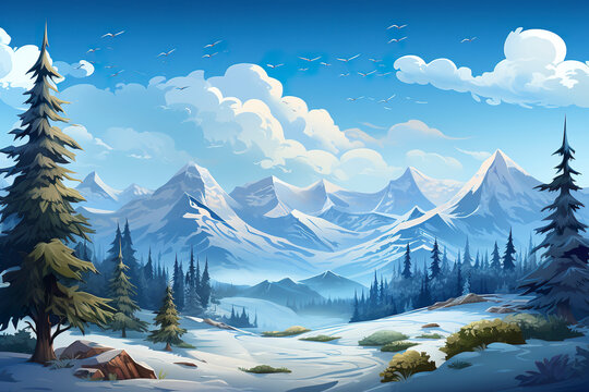 Abstract 2D rocky mountain pass background environment for adventure or battle mobile game. Mountain pass cartoon style in game art background environment.