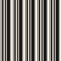 Vertical black and white stripes seamless pattern. Simple vector thin and thick lines texture. Modern abstract geometric striped background. Repeat monochrome design for print, decor, furniture, wrap