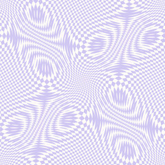 Fototapeta premium Vector seamless pattern with optical illusion effect. Simple abstract background, distorted checkered grid. Op art. Warp surface. Retro vintage 1960's - 1970's style. Lilac psychedelic endless design