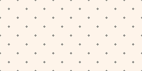 Simple vector seamless pattern with small diamond shapes, outline stars, tiny rhombuses. Abstract minimal black and white geometric texture. Minimalist repeat background. Subtle decorative geo design