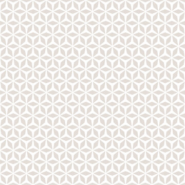 Vector minimal geometric seamless pattern. Subtle abstract linear ornament with floral grid, rhombuses, triangles. Simple modern texture. Stylish beige and white background. Repeat luxury geo design