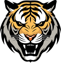 Tiger head emblem. Mascot mammal predator illustration isolated on white. 