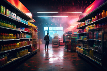 Painted Supermarket in a Hazy Setting