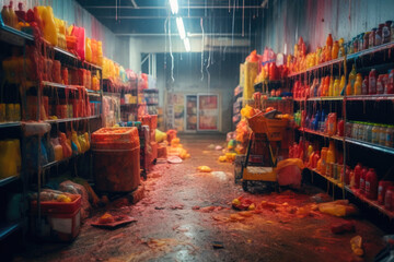 Vandalized Supermarket in Mist