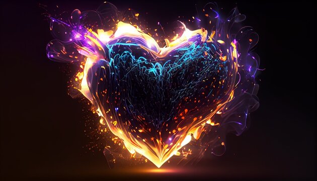 Naklejka burning heart in the dark. Photo in high quality