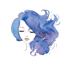young beautiful woman watercolor