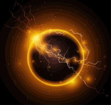 Vector image of a fireball lightning on a dark background.