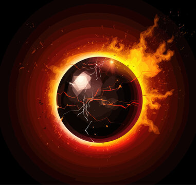 Vector image of a fireball lightning on a dark background.