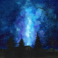 night sky with stars watercolor painting