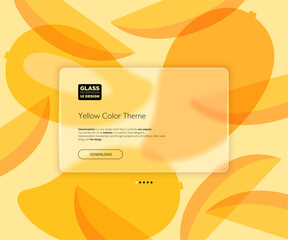 Yellow Color Theme. Translucent frosted glass and mango fruits. Vector image in the glassmorphism style.