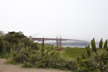 Some fog with little visibility in the Golden Gate bridge of San Francisco