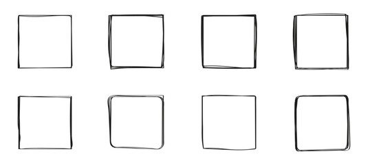 Squares line, grunge vector set in sketch style. Frames outline in hand drawn style.
