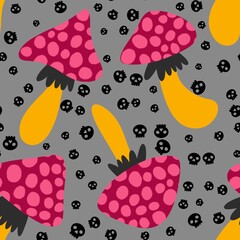 Autumn seamless cartoon polka dots mushrooms pattern for wrapping paper and fabrics and kids print and Halloween