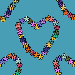 Cartoon flower frame seamless valentines retro hearts pattern for wrapping paper and fabrics and kids clothes print