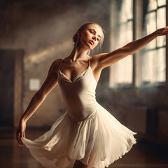  ballerina full body in a dance studio 