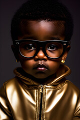 Obraz premium young dark-skinned baby gangster with a well-detailed contoured face fully covered in a fashionable kid