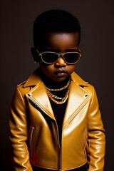 Obraz premium young dark-skinned baby gangster with a well-detailed contoured face fully covered in a fashionable kid