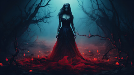 portrait of vampire woman. Red eyes