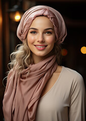 A Portrait of Beautiful Young Woman Wearing a Headscarf-Smiling