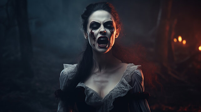 portrait of vampire woman. Red eyes