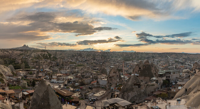 Goreme Town in Cappadocia at Sunset