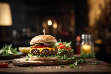 Foto op Plexiglas Brood Hamburger on a plate