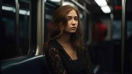 Portrait of a beautiful young woman in the subway