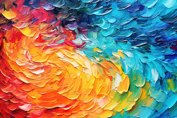 Fototapeta premium Abstract Rainbow Oil Painting Textured Background. Canvas Texture, Brush Strokes.
