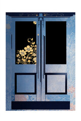 青色の扉と花　ジェネレーティブ AI 