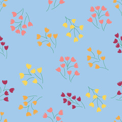 Floral vintage seamless pattern. Hippie flower power retro textile print. Groovy botanical wallpaper