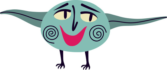 Cute funny blue monster character with funny smile face.