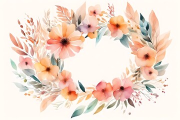 legant watercolor abstract floral summer wreath. Feminine trendy flower illustration, art print or card